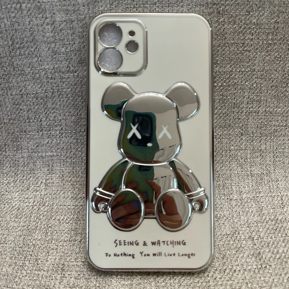 Electroplate Silver Violent Bear in White Background iPhone Case